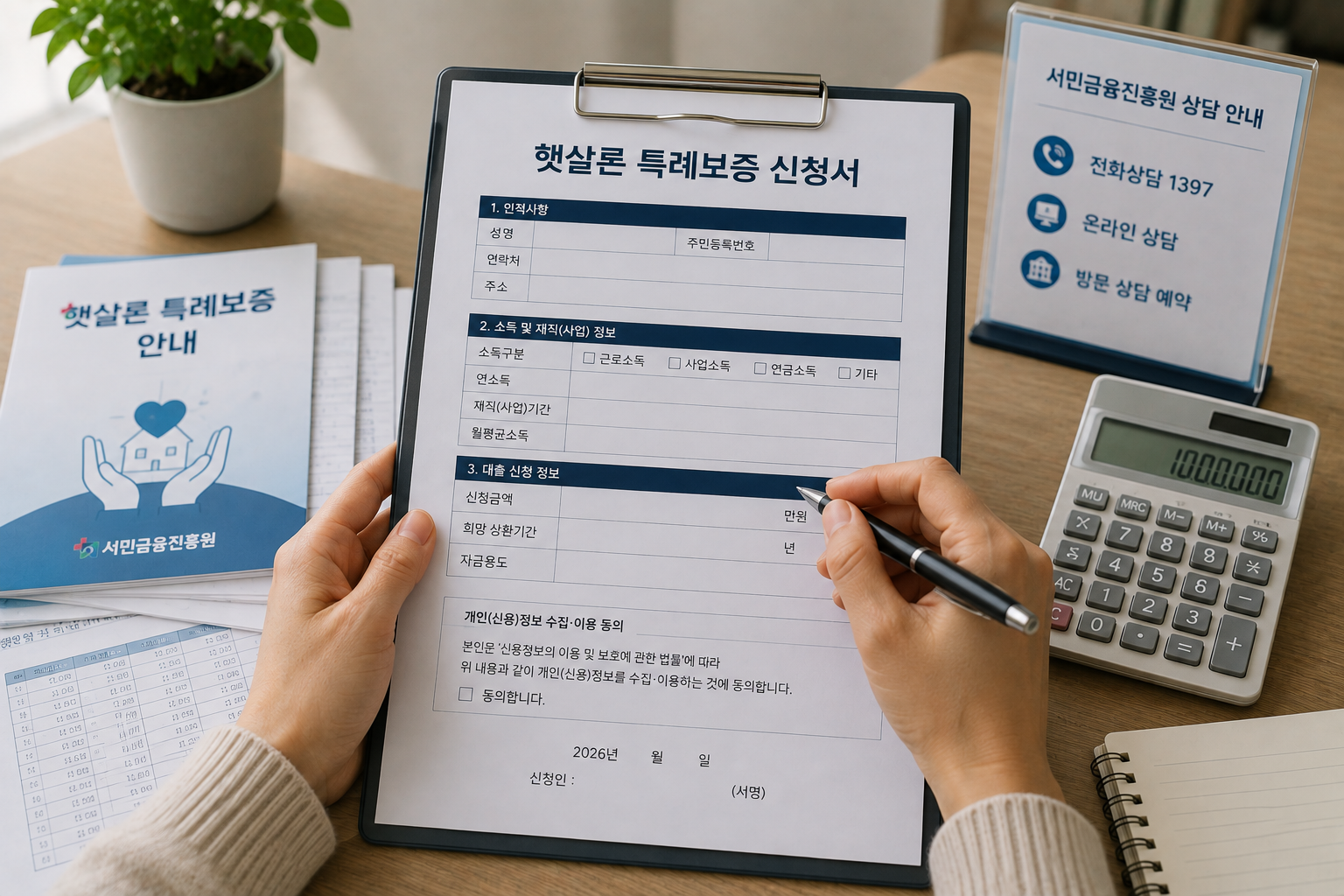 햇살론 특례보증 신청조건을 상담받는 모습