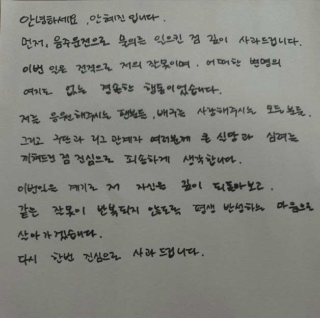 안혜진 나이 프로필 음주운전 징계 국가대표