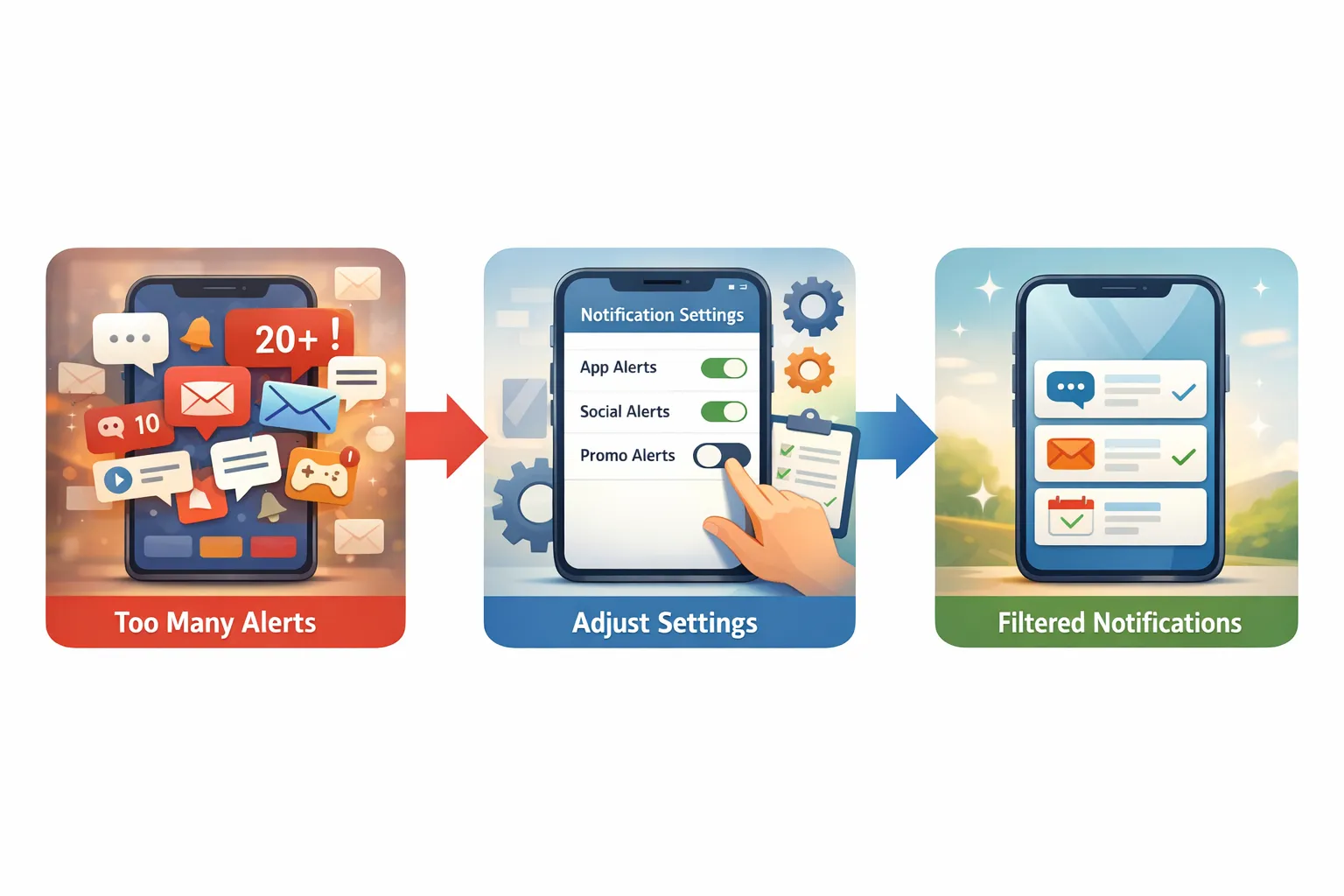 스마트폰 알림 관리 (배터리 절약, 방해금지 모드, 푸시 차단)