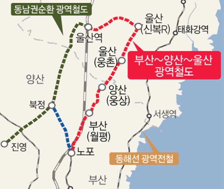 부산~양산~울산 광역철도 노선