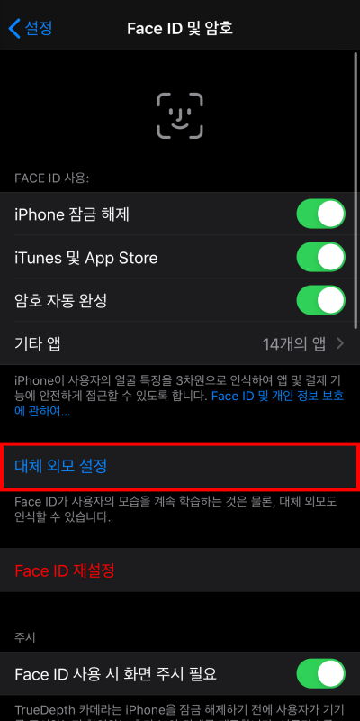 페이스아이디대체외모설정