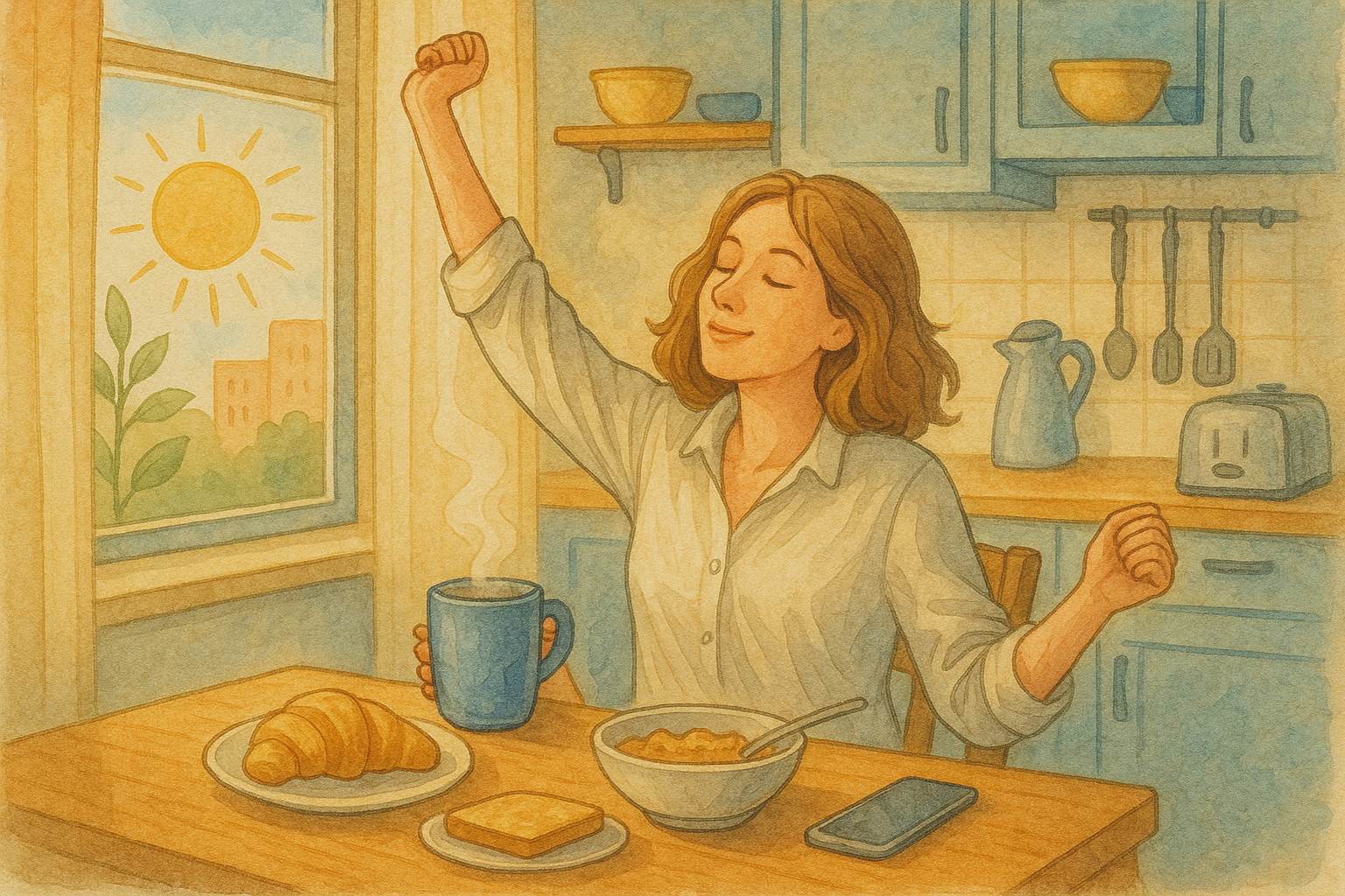 빛나는 아침의 여유로운 순간