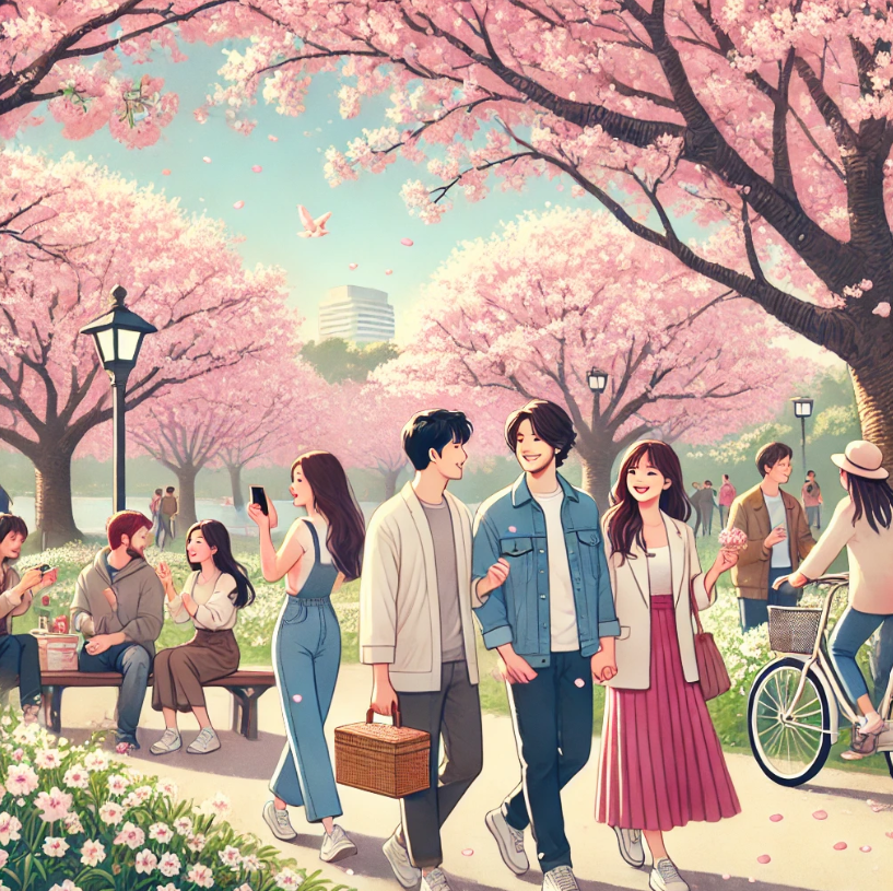 커플 일본 벚꽃 구경