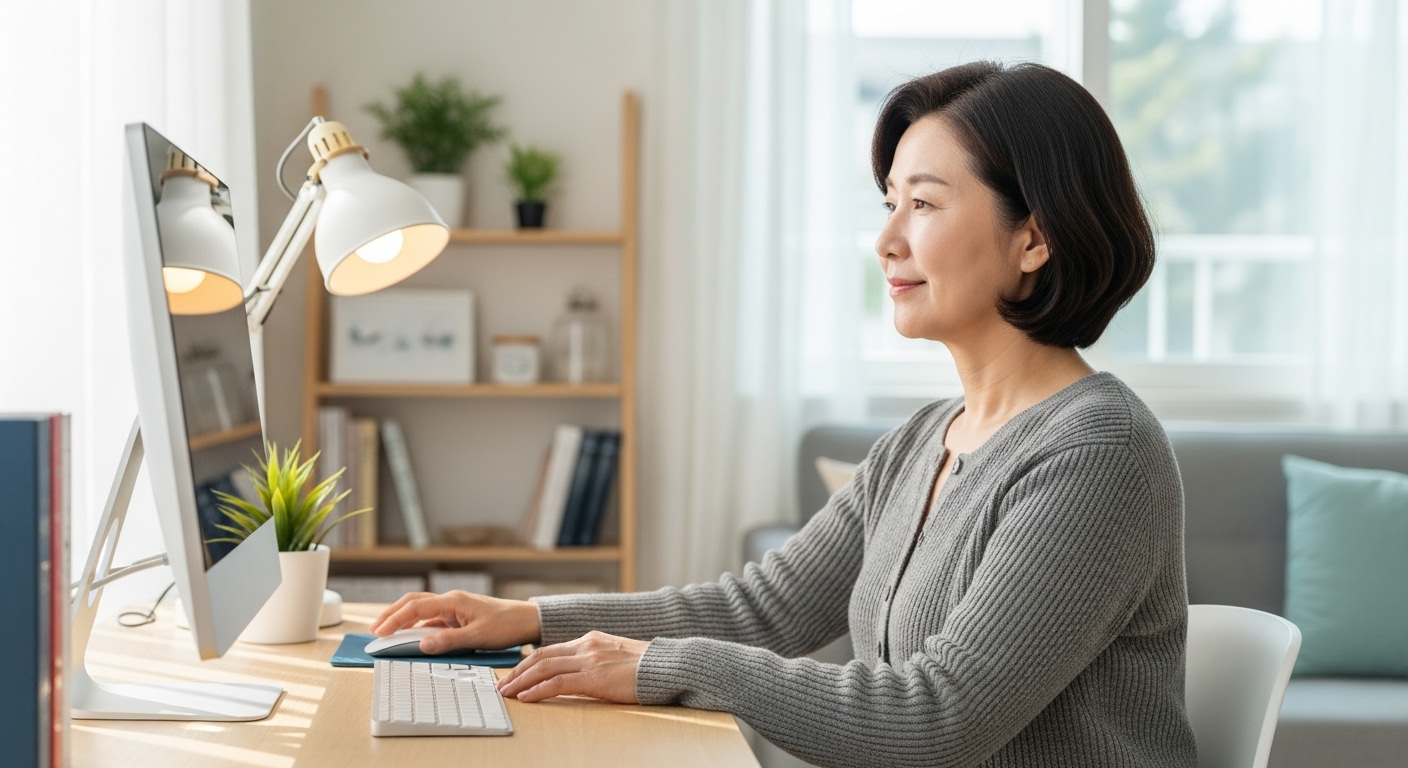 컴퓨터 전원을 켜는 모습