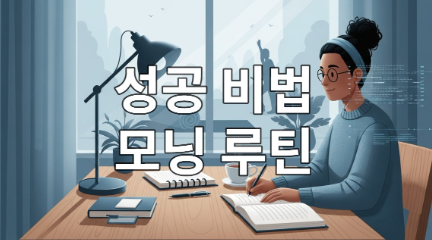 창가에서 차분하게 모닝 루틴을 실천하며 하루를 계획하는 사람의 모습, 성공적인 아침 습관을 상징하는 밝고 생산적인 분위기