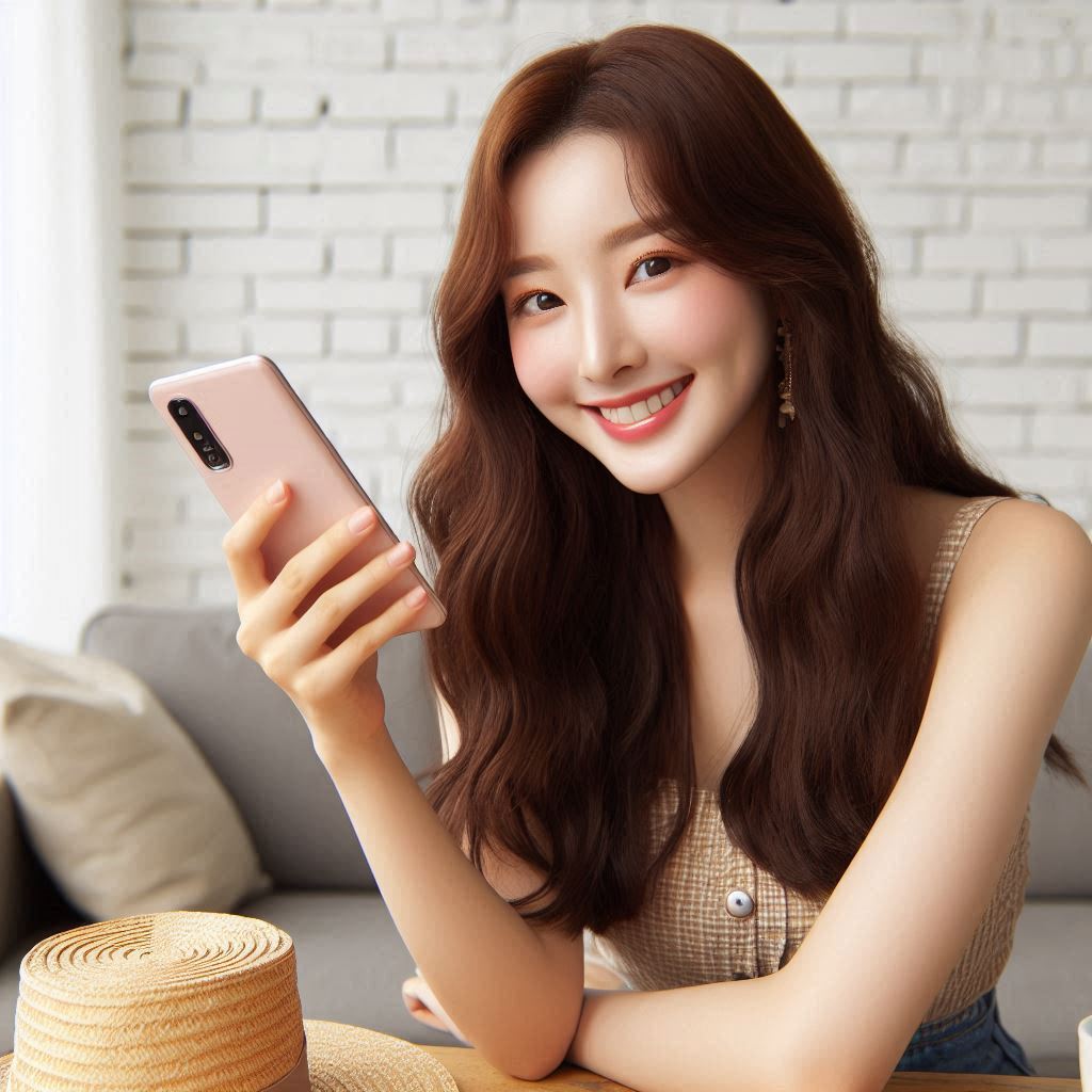 핸드폰을 하고 있는 여자