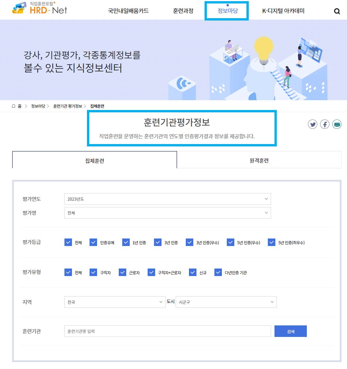 내일배움카드 국비지원 훈련기관평가정보