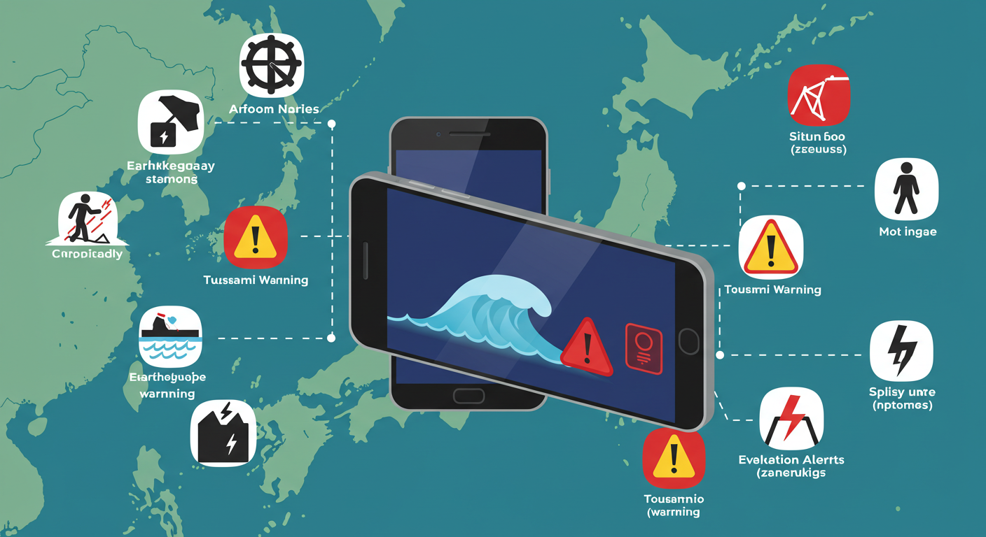 J-Alert 경보 시스템을 보여주는 일러스트