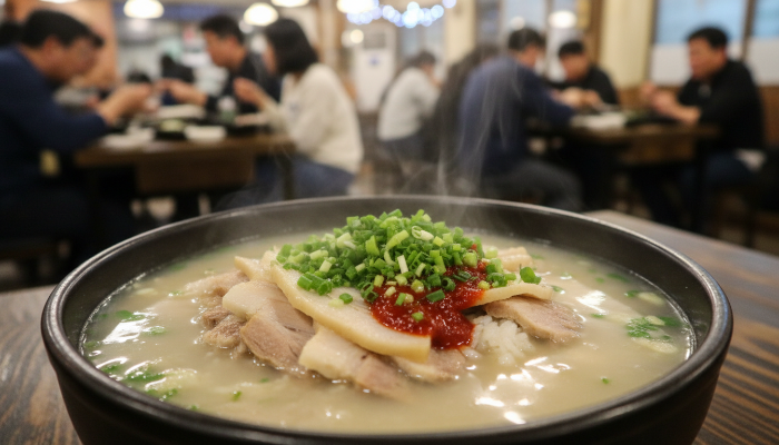 부산의 겨울을 따뜻하게 데워주는 든든한 돼지국밥.