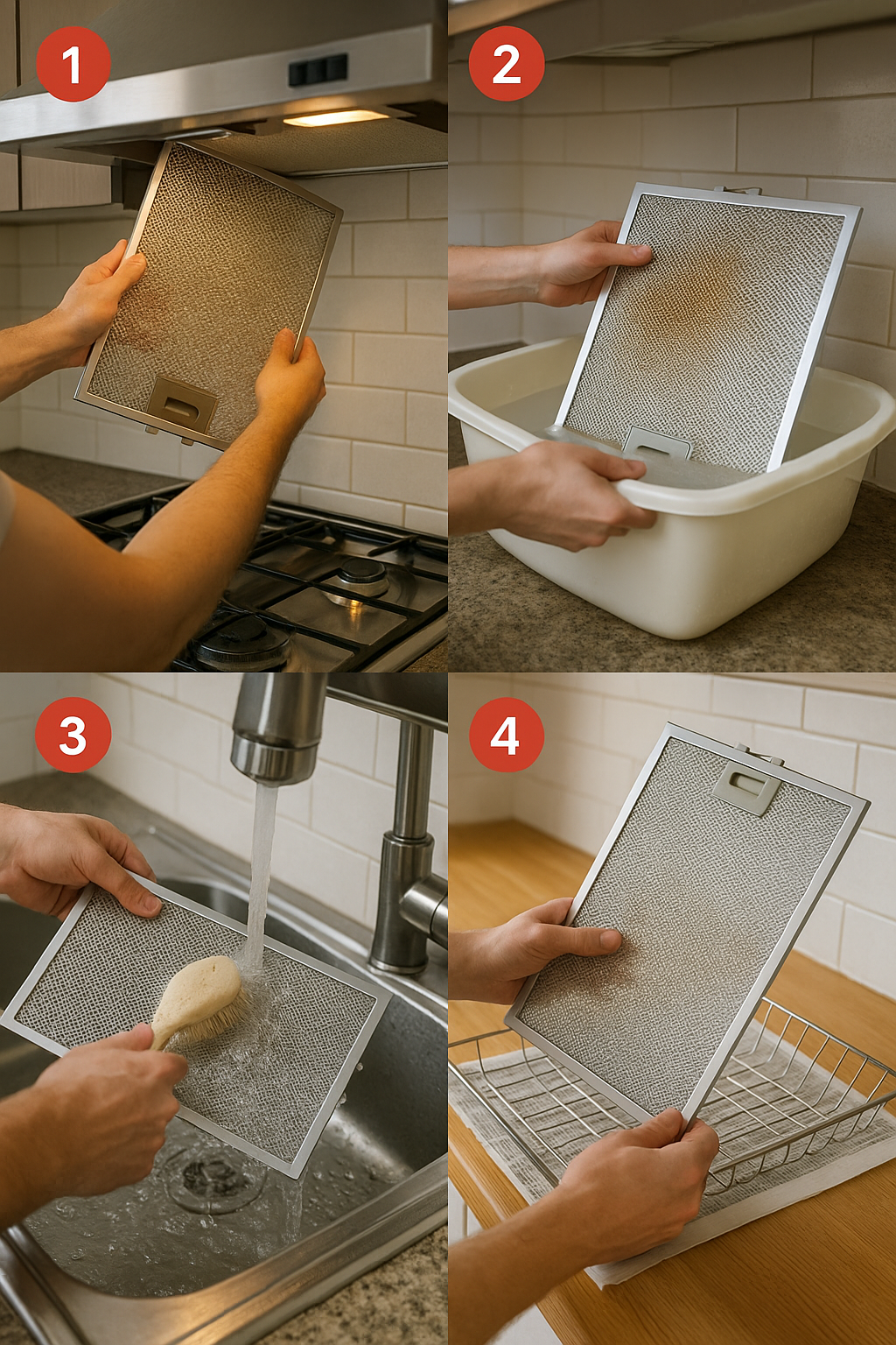 전원 차단 후 필터를 분리·불림·헹굼·건조하는 단계