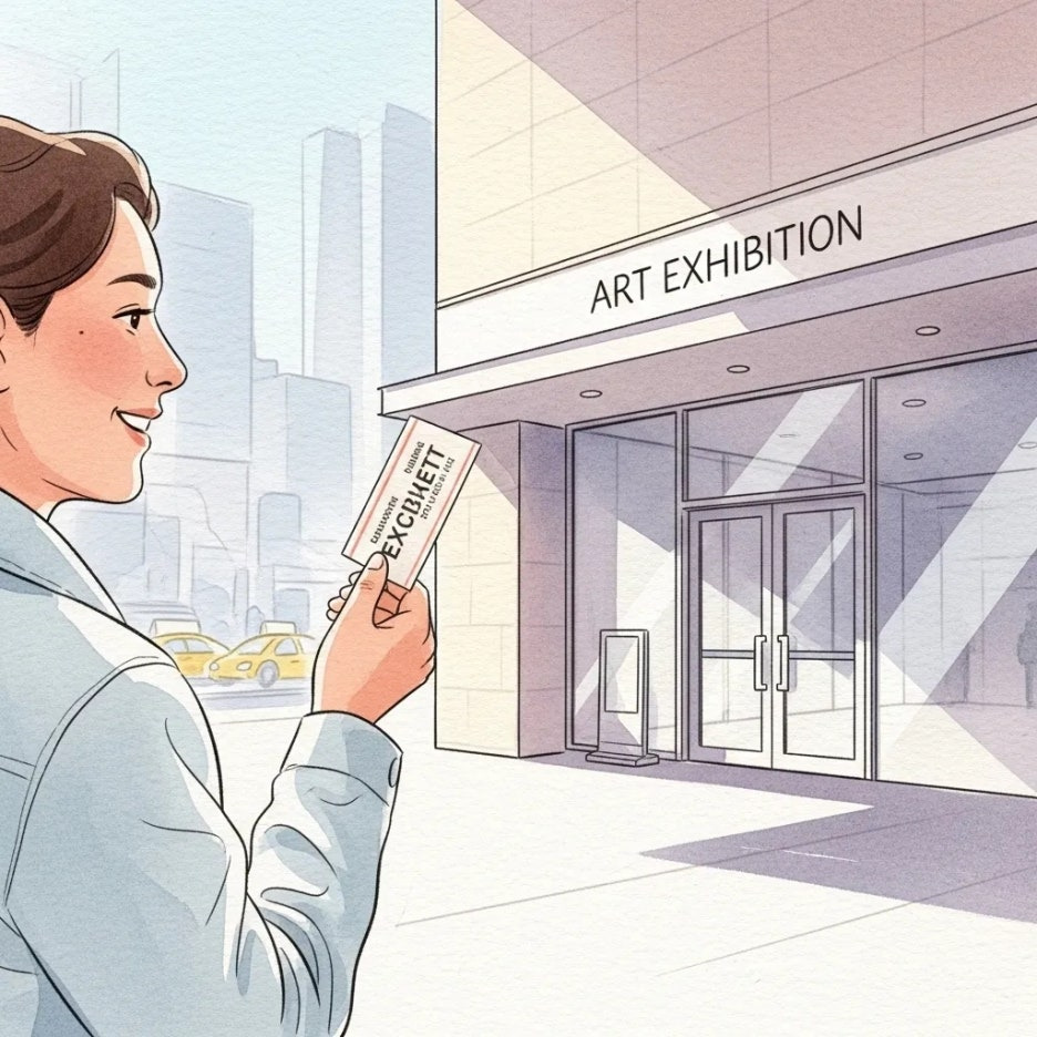 키크니 전시 티켓을 들고 설레는 관람객.