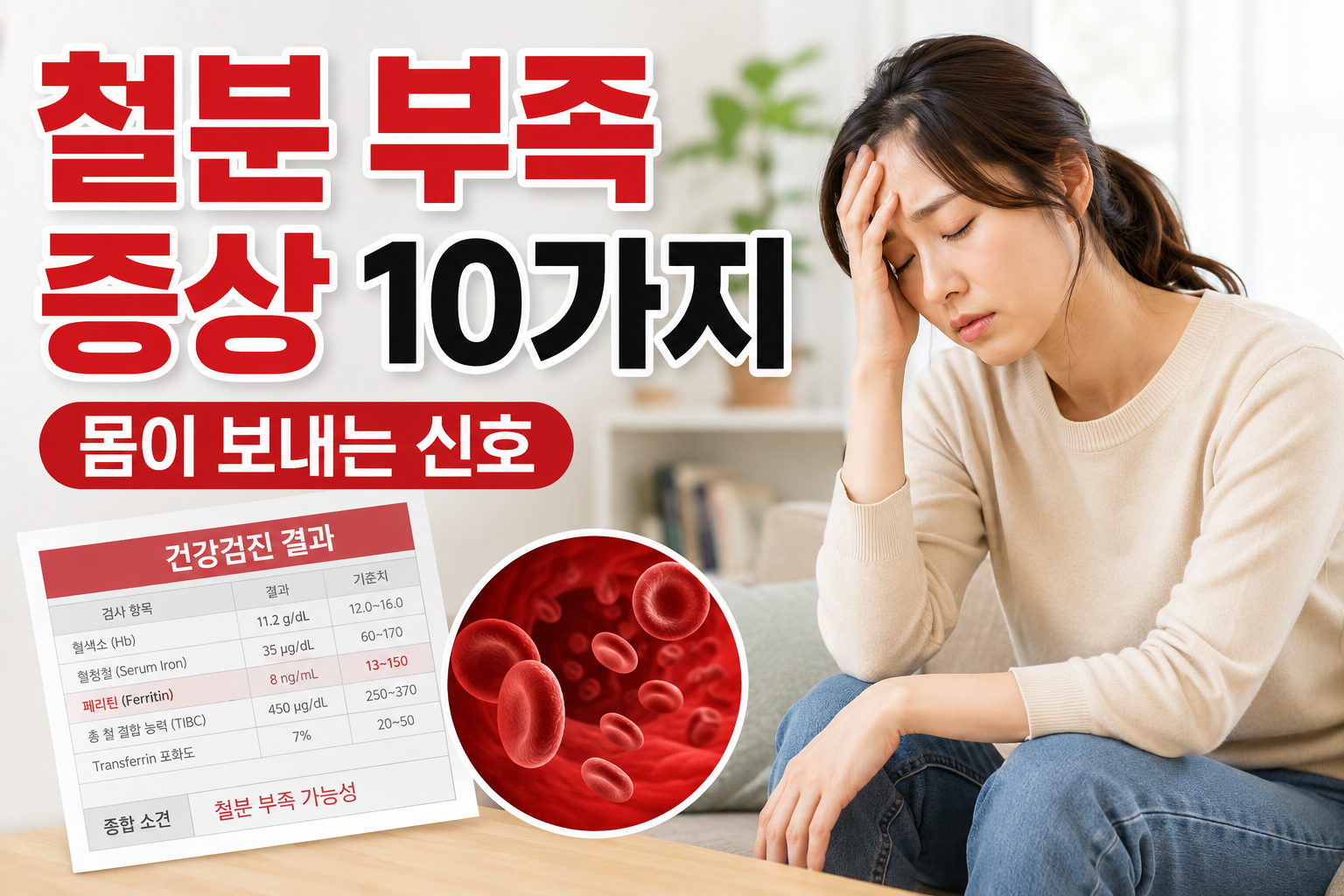 철분 부족 증상 10가지를 소개하는 건강 정보 썸네일