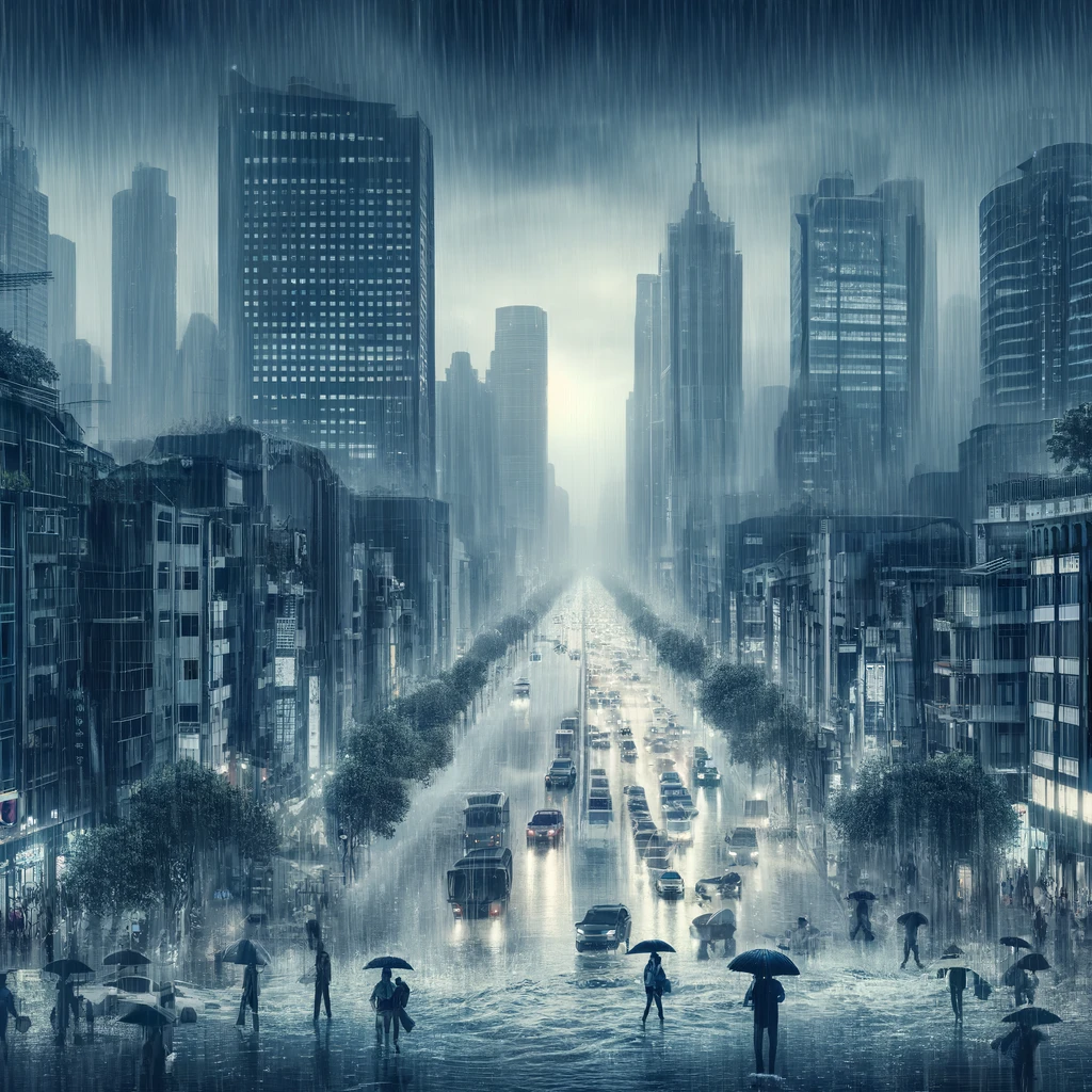비내리는 도시 상황 그림