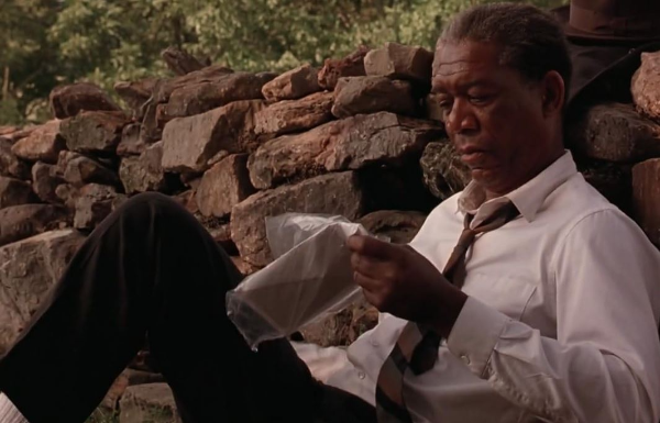 Red reading andy&#39;s letter after the parole on movie &#39;Shawshank Redemption&#39;
