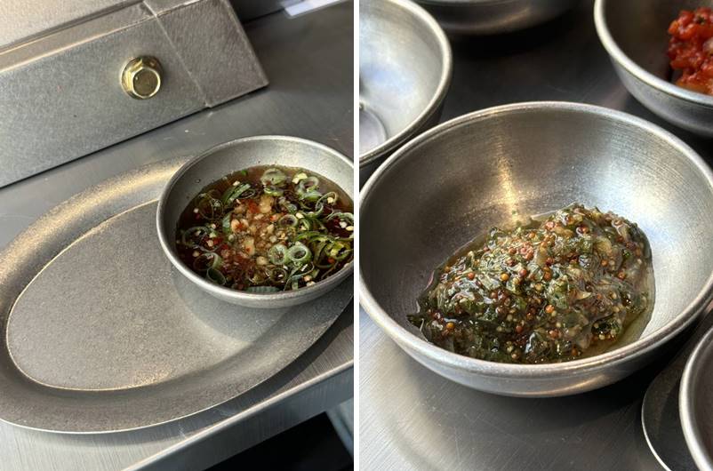 간장 소스 및 꺳잎페스토