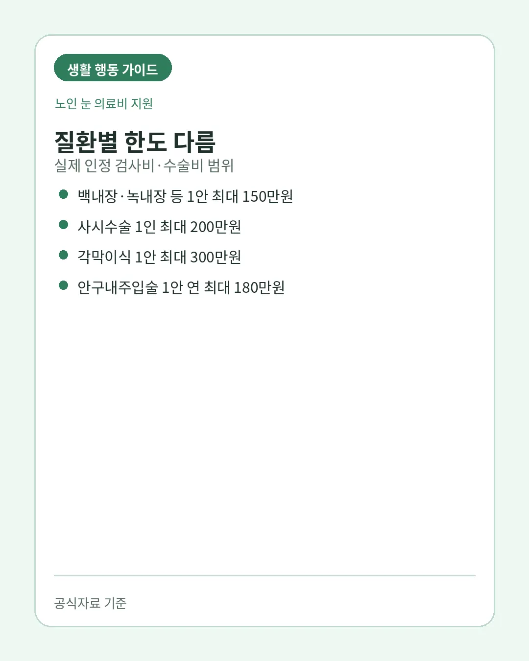 노인 개안수술비 백내장 녹내장 질환별 지원한도