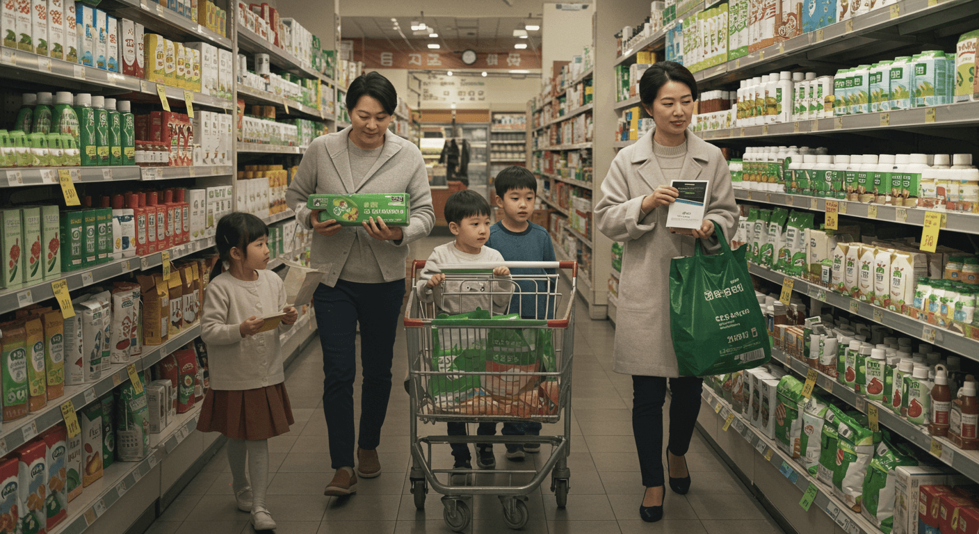 가족이 환경보건이용권 포인트로 친환경 상품을 구매하고 있는 장면 2