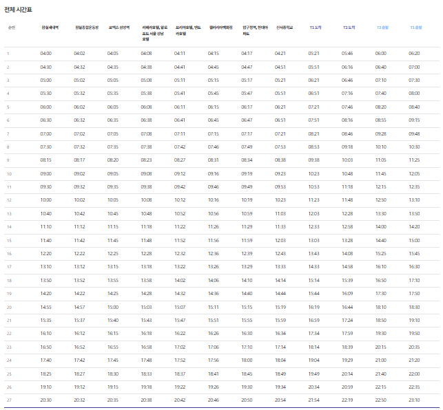 6006번 공항 버스 전체 운행시간표