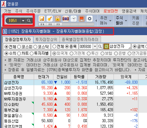영웅문 종목별잠정투자자추이