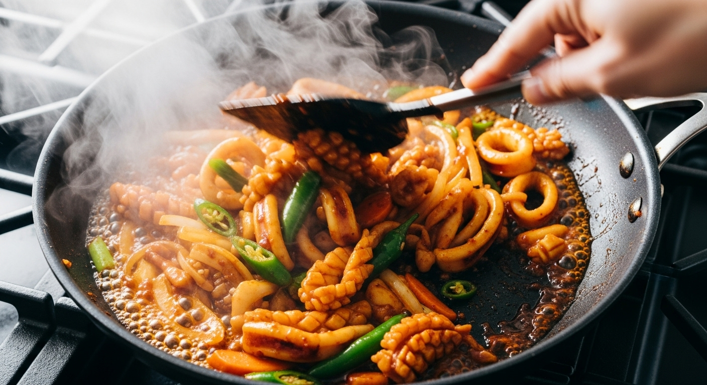 신선하게 손질된 양파, 당근, 대파, 청양고추 등 오징어볶음용 채소들