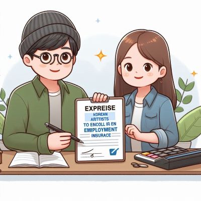 남녀 배우가 한국인 예술인들의 고용보험 가입을 홍보하고 있다.