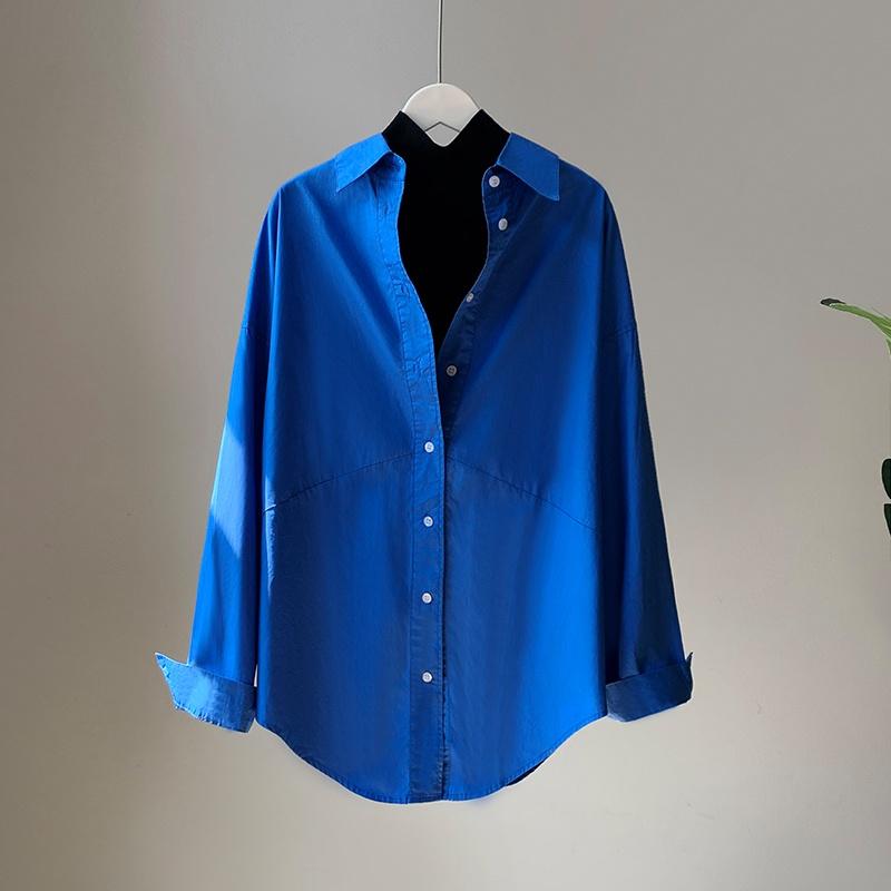 코발트블루셔츠 여성 파란색 오버핏 루즈핏 남방 셔츠