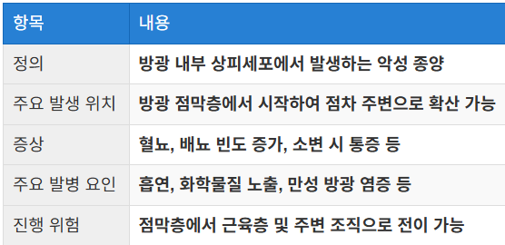 방광암의 주요 특징