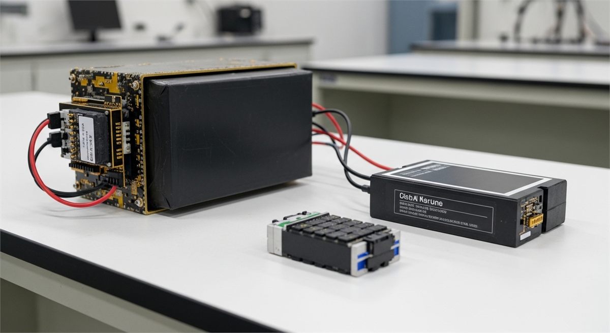 드론용 배터리 모듈과 차세대 셀 팩을 함께 놓은 장면 