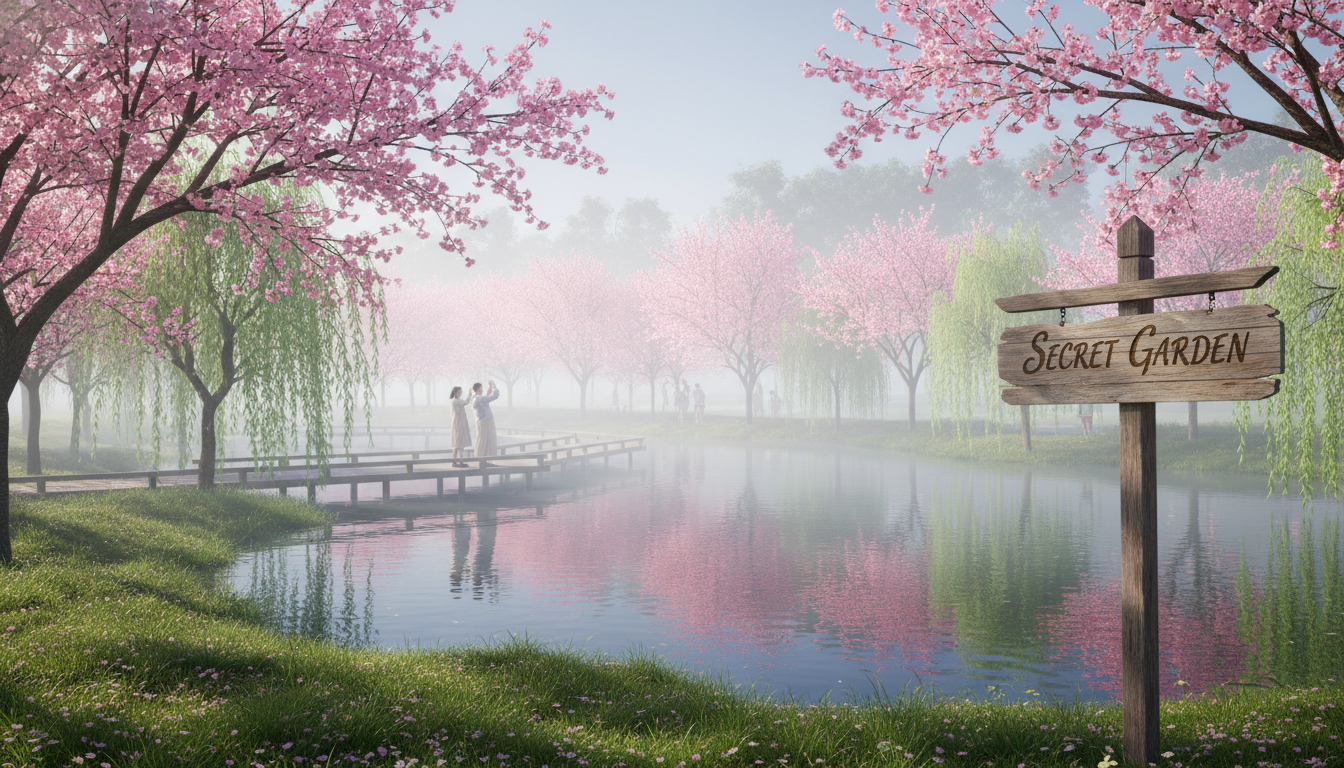 인파 없이 조용하게 벚꽃 인생샷을 남길 수 있는 진해 내수면환경생태공원의 아름다운 호수 풍경