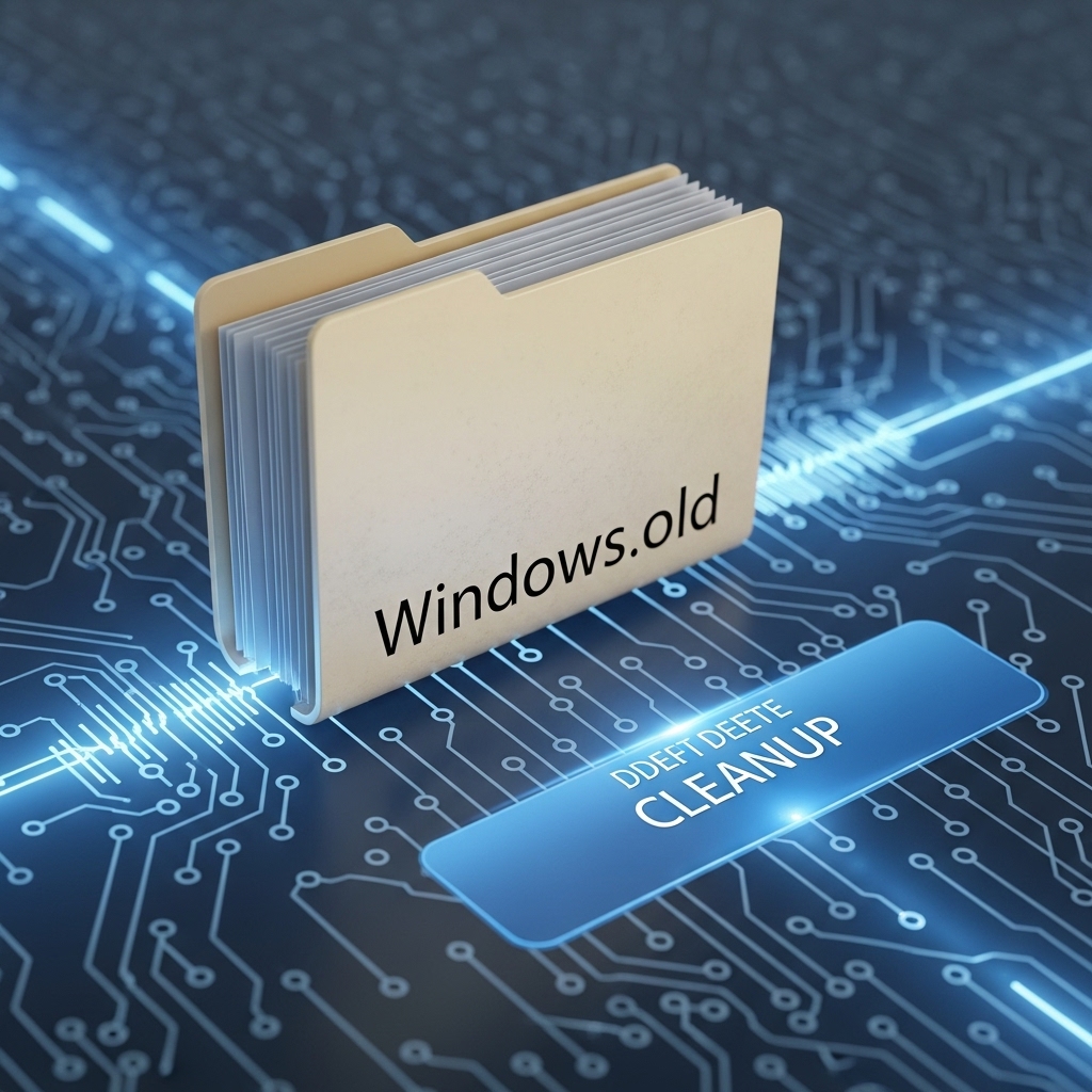 디스크 공간을 많이 차지하는 windows.old 폴더 아이콘과 삭제 버튼이 있는 컴퓨터 화면