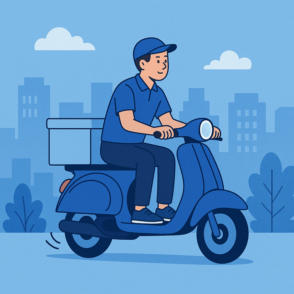 배달하는 오토바이 기사 일러스트