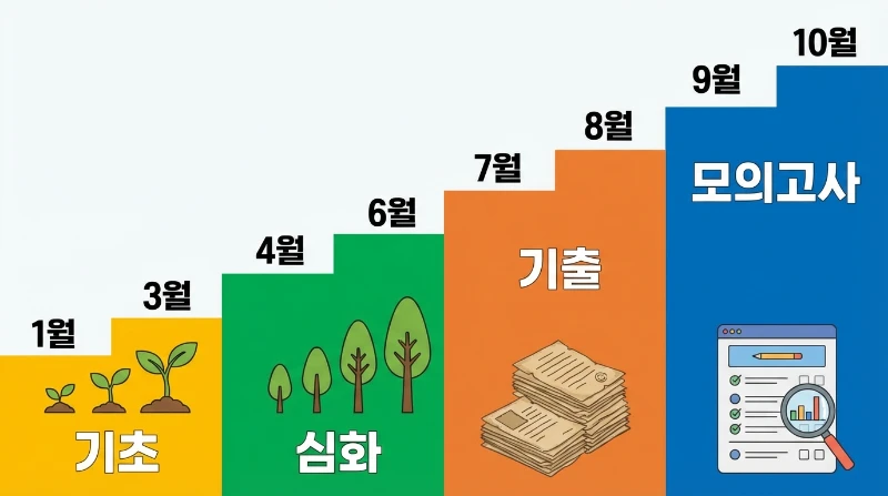 공인중개사 연간 학습 단계별 로드맵 인포그래픽