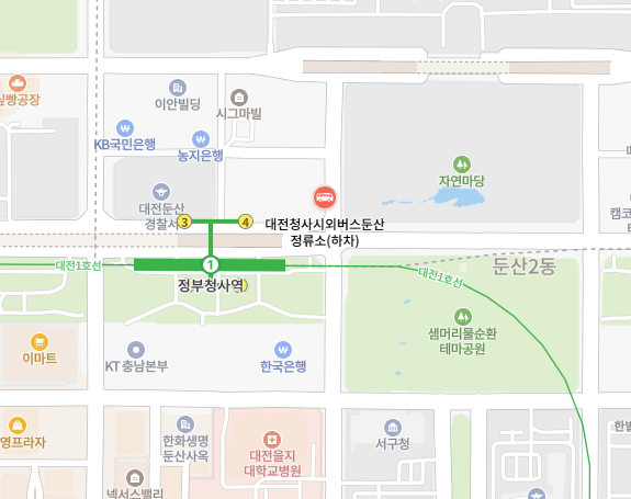 대전청사시외버스터미널 위치-지도