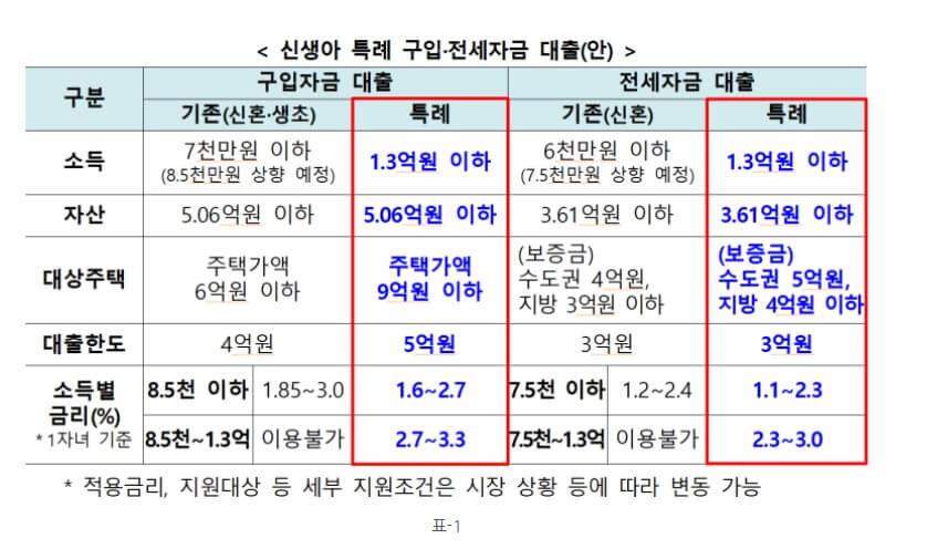 신생아 특례 구입 전세자금 대출(안)