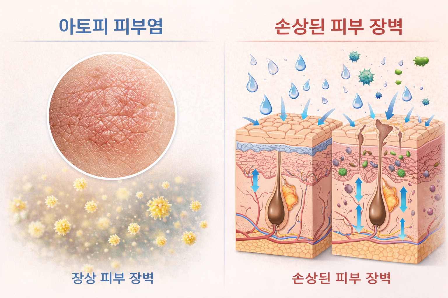 `아토피 피부염의 건조하고 붉은 피부 상태`