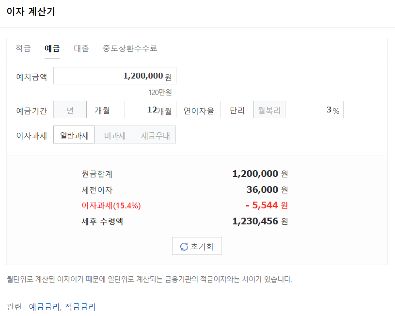 예금의 이자 계산