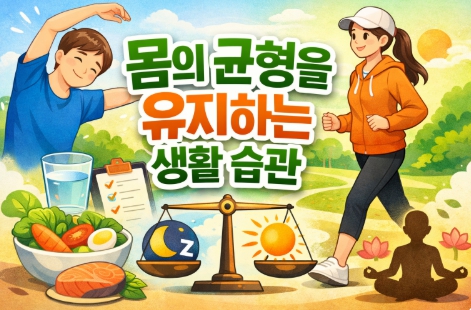 몸의 균형 잡힌 생활습관을 표현한 이미지