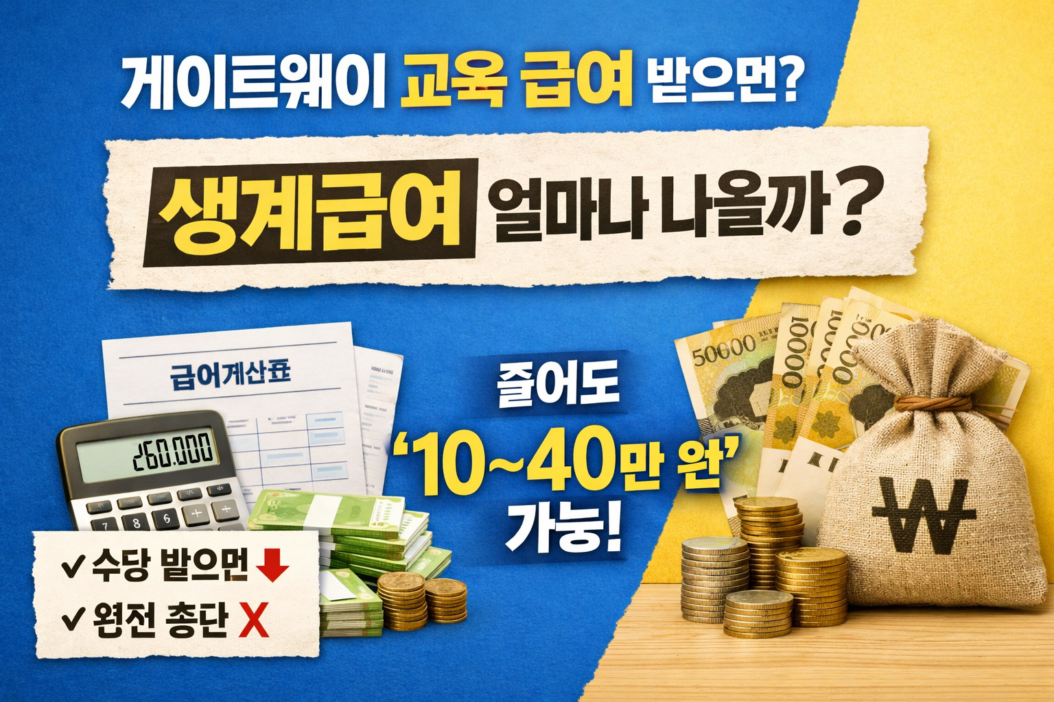 긴급생계비 계산 방법, 게이트웨이 교육 급여 받으면 생계급여는 얼마나 나올까?