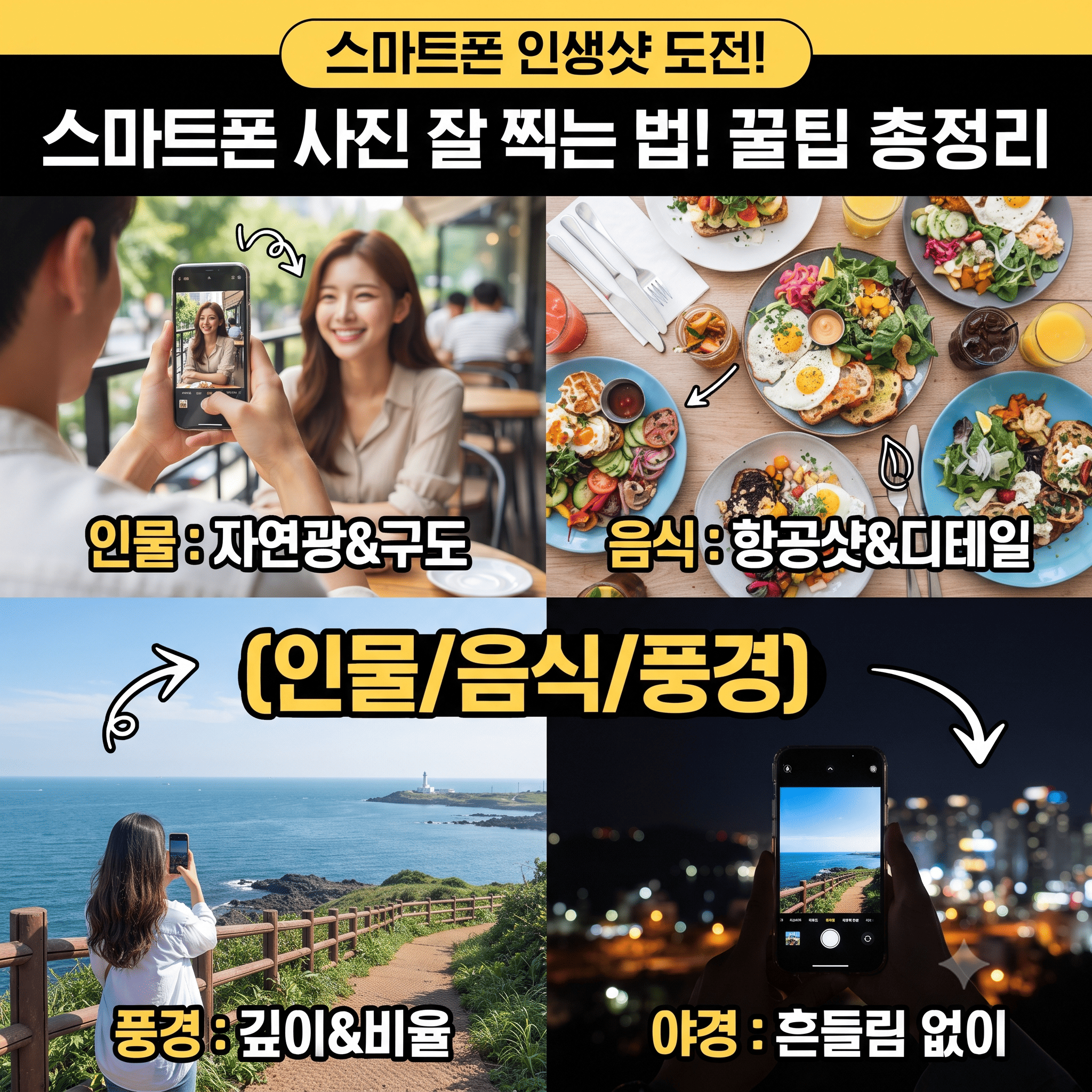 스마트폰 사진 잘 찍는 법! 인물&middot;음식&middot;풍경별 촬영 팁 총정리