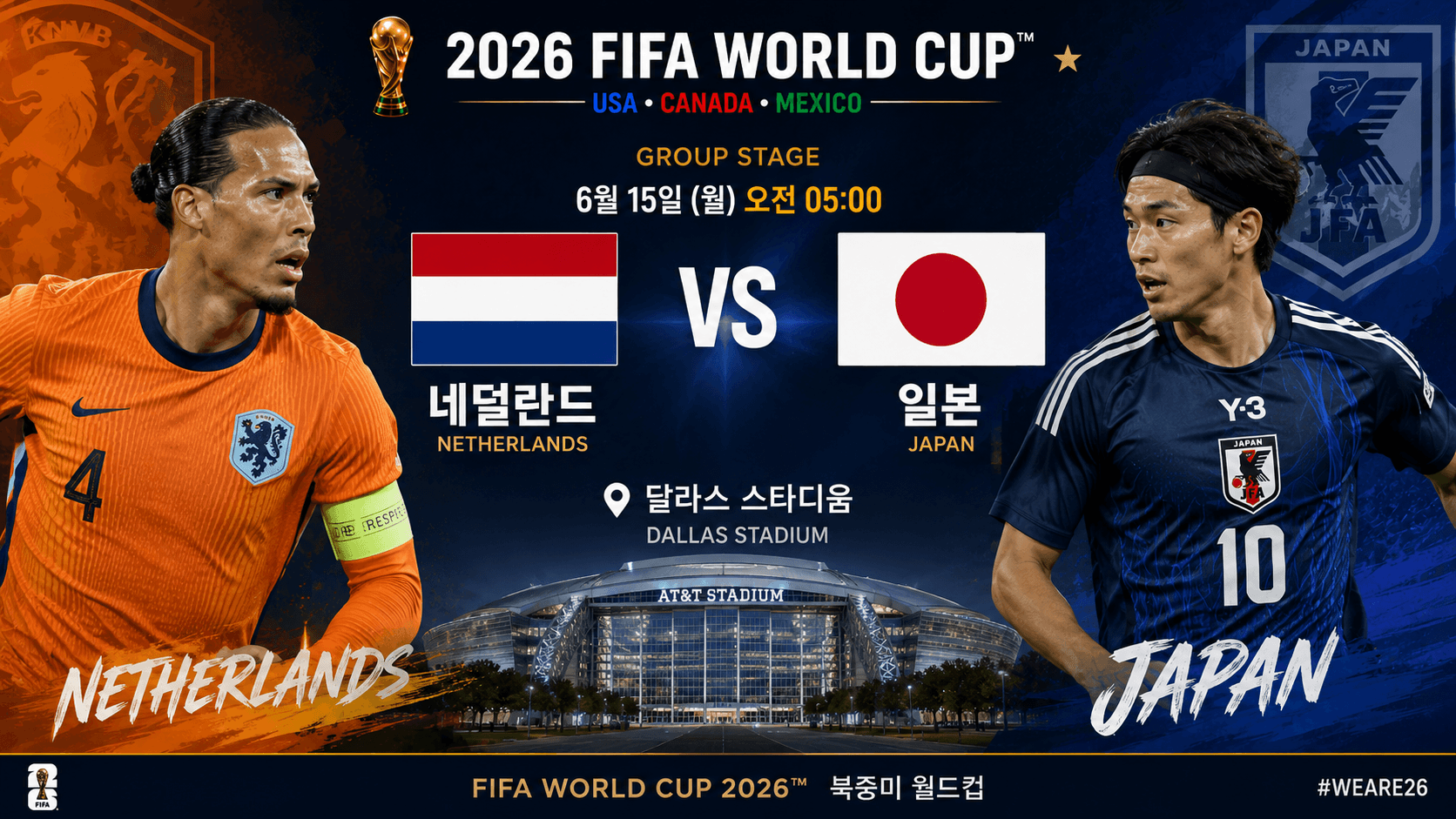 2026 FIFA 북중미 월드컵 F조 빅매치 네덜란드 대 일본 경기 일정
