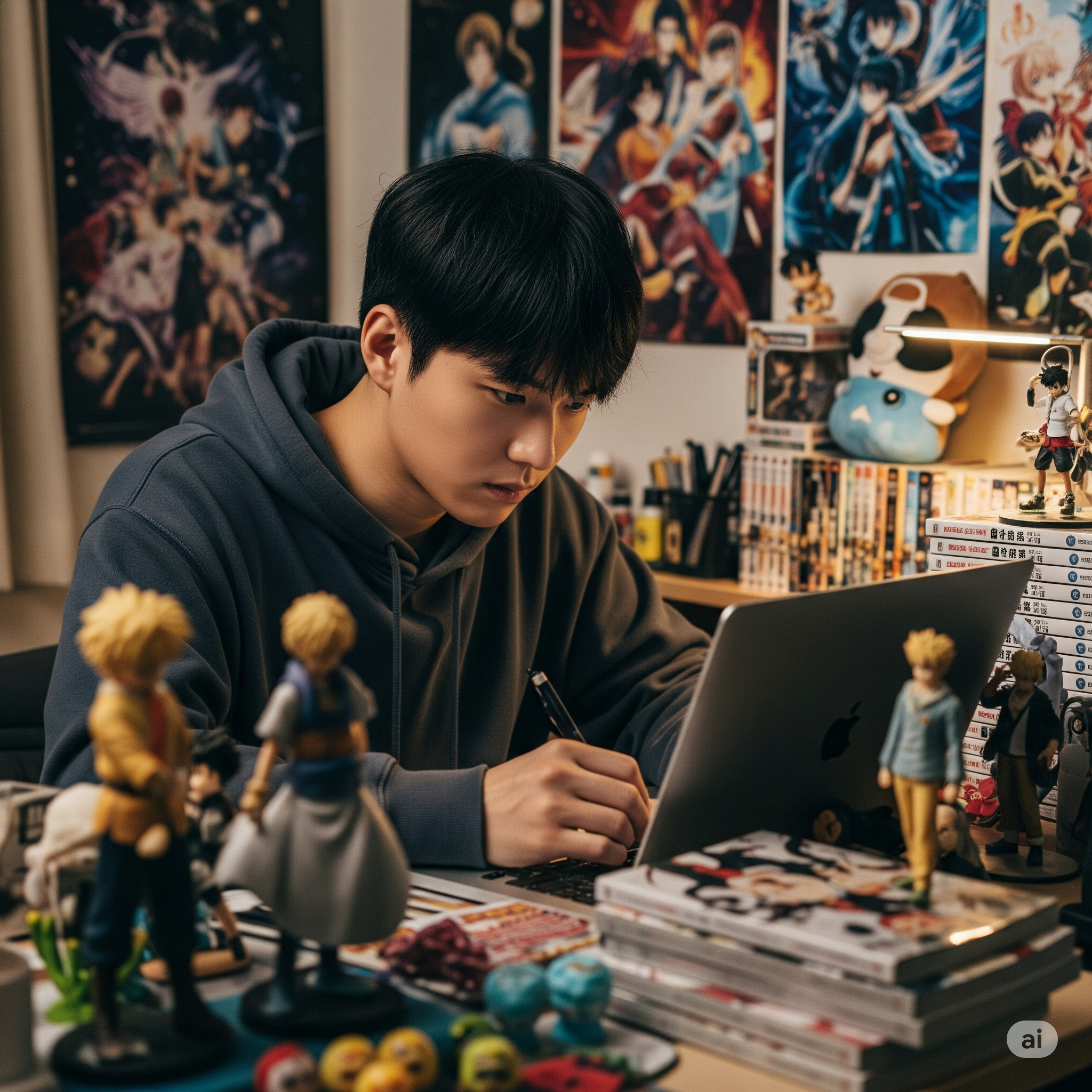 방구석 오타쿠 청년이 자청식글쓰기를 하는 이미지