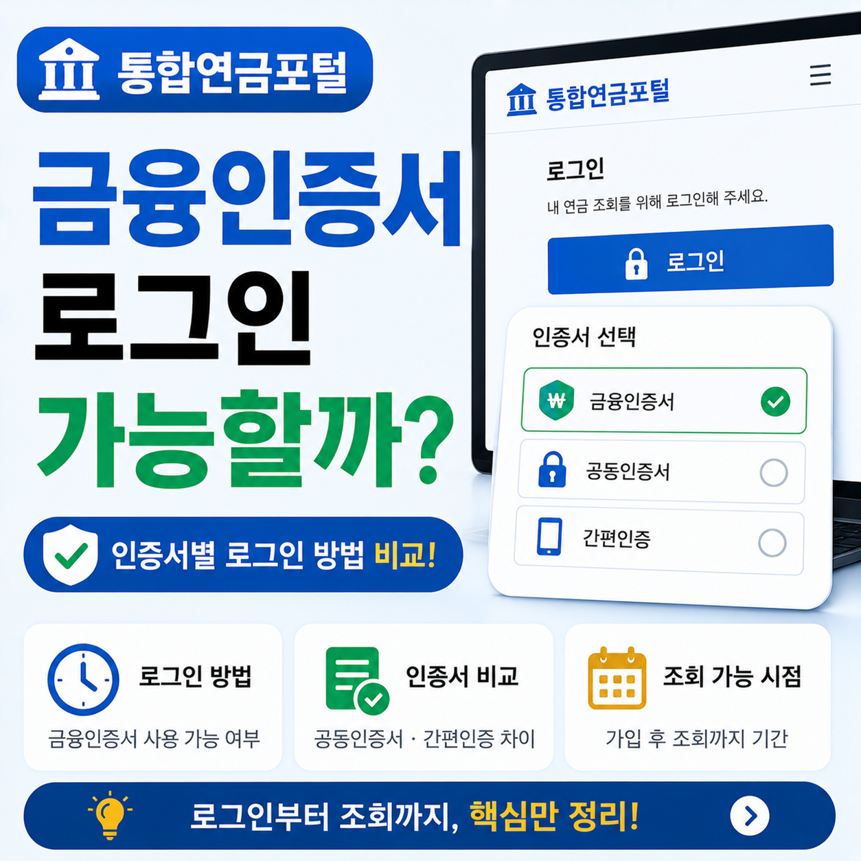 통합연금포털 로그인 화면과 인증서 선택 화면 예시