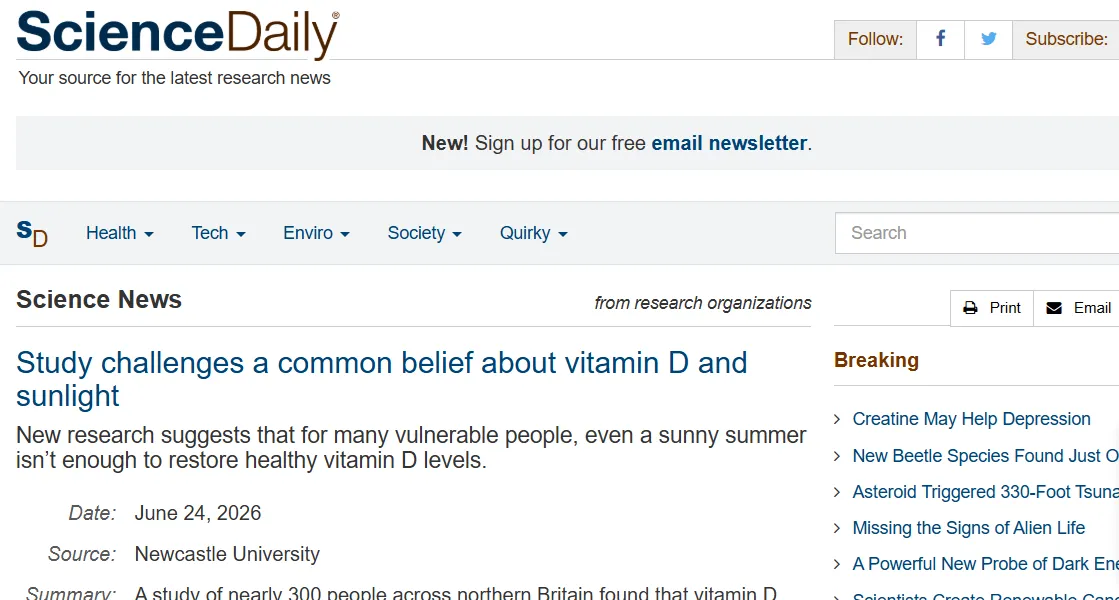 비타민 D와 햇빛에 대한 관계 Study challenges a common belief about vitamin D and sunlight
