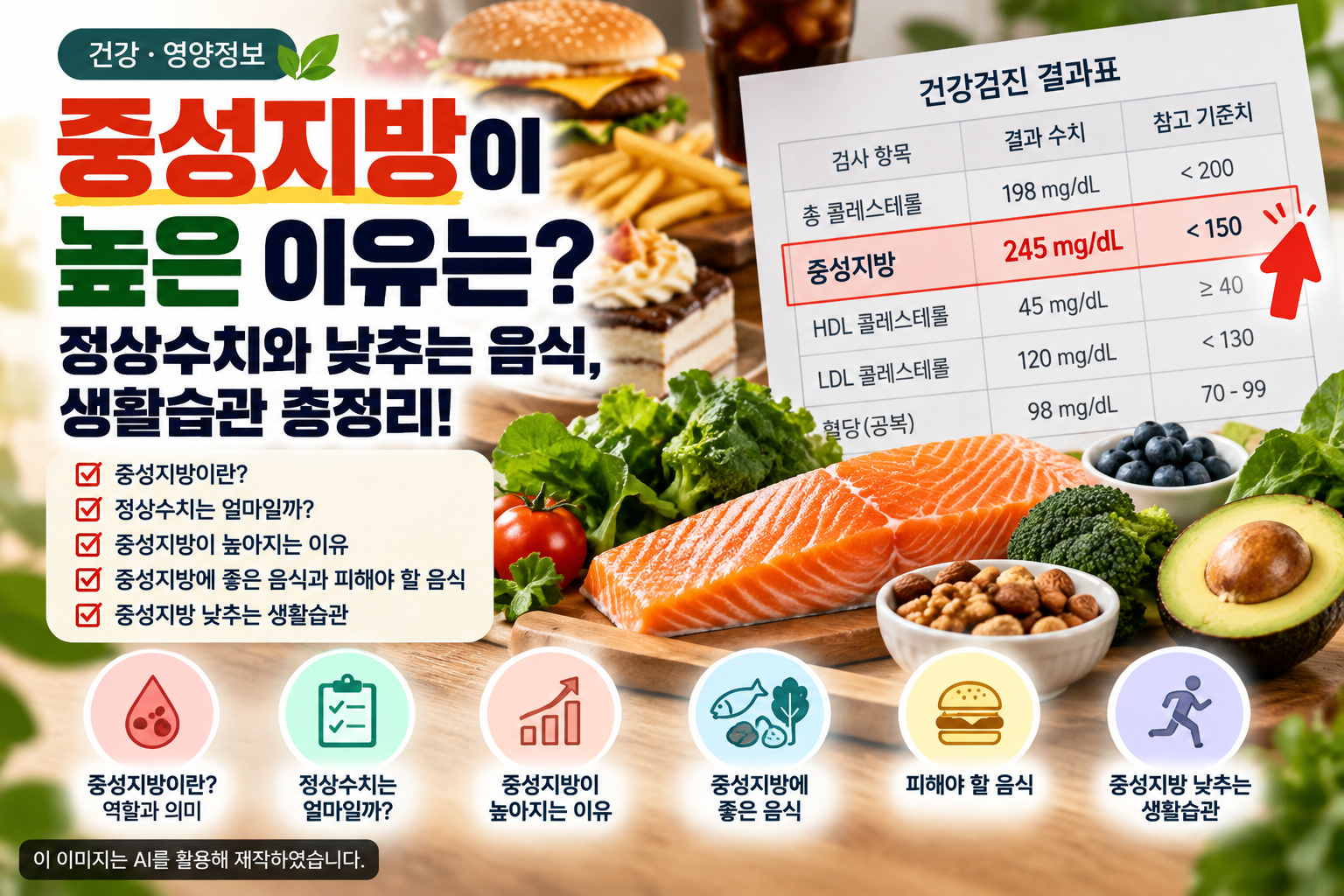 중성지방이 높은 이유와 정상수치, 중성지방 낮추는 음식 및 생활습관 총정리