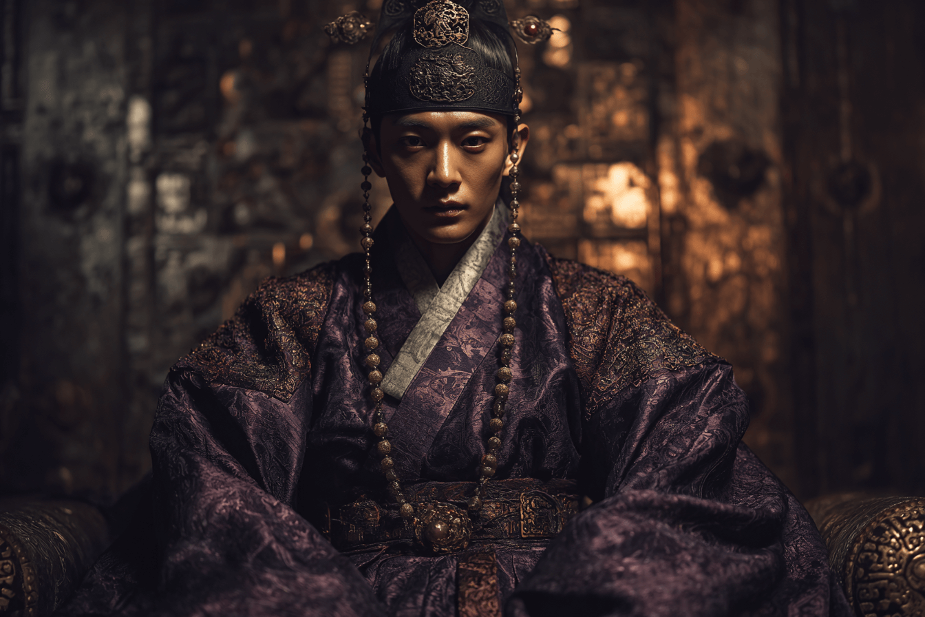 왕좌에-앉아-있는-심각한-표정의-왕