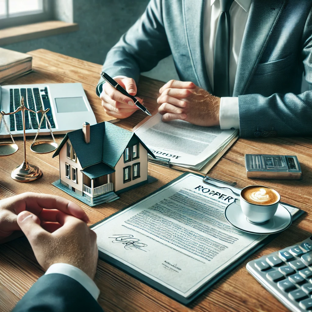 사무실에서 고객과 부동산 권리에 대해 논의하는 법률 상담가