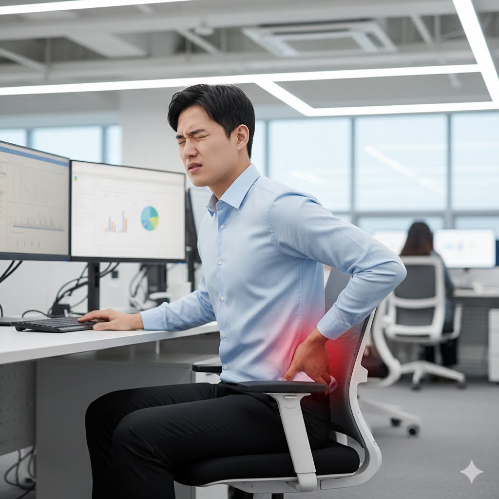 척추관협착증 허리디스크차이 2030허리통증 직장인건강 자세교정