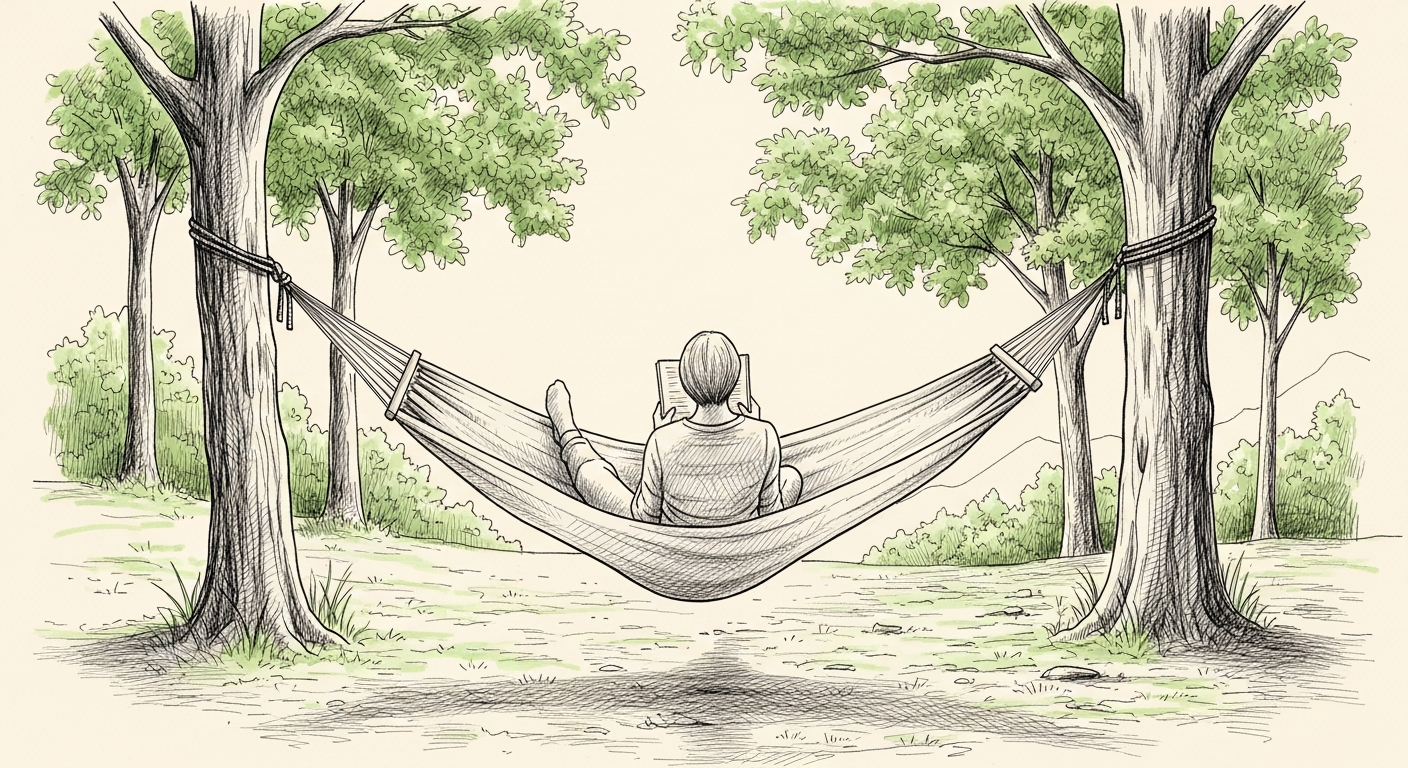 해먹에서 독서하며 힐링하는 모습