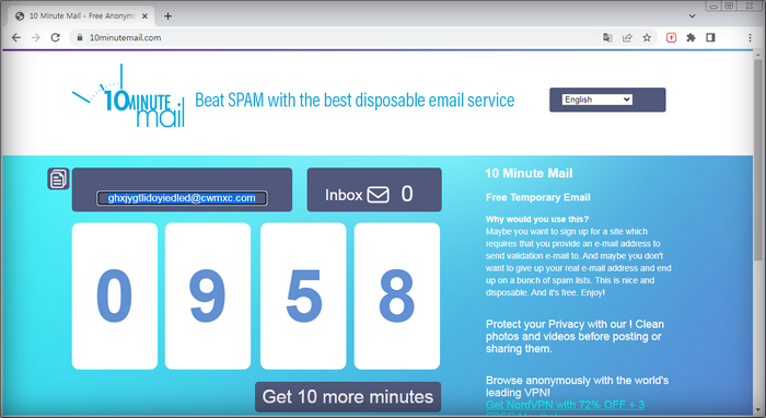 10MinuteMail-홈페이지