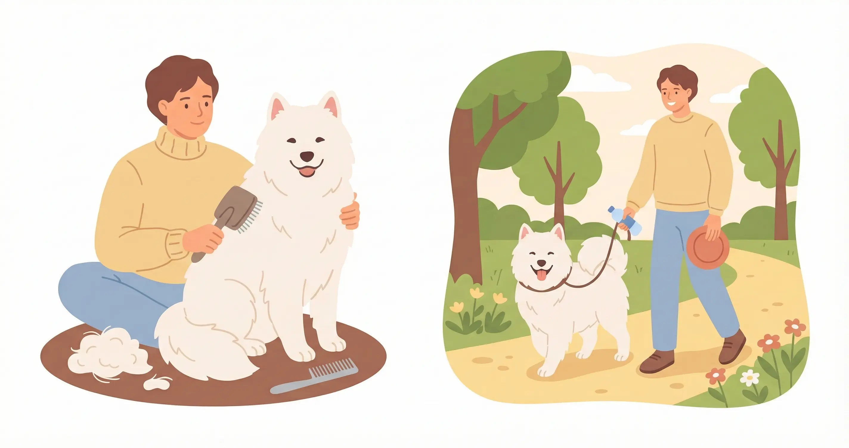 사모예드 빗질과 털 관리 및 산책